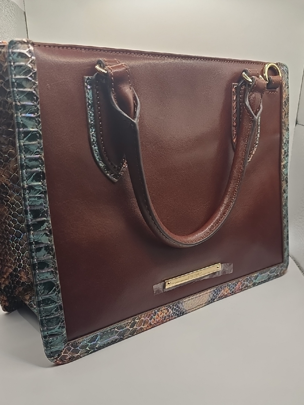 Brahmin Tote with Multicolor Snake-Print Trim